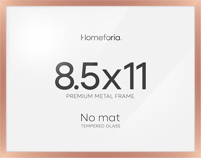 Homeforia 8.5x11 Diploma Frame Rose Gold, High End Metal 8.5 x 11 Certificate Frames, 11x8.5 Document Frames for Wall or Tabletop, 8.5 by 11 Award Letter Size Frame, Tempered Glass, Wall Kit, Set of 1-Ruum Studio Home