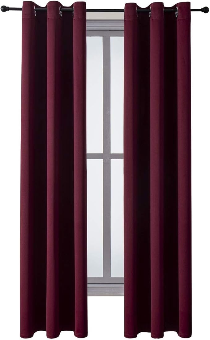 ChrisDowa Grommet Blackout Curtains for Bedroom and Living Room - 2 Panels Set Thermal Insulated Room Darkening Curtains (Burgundy Red, 42W x 84L)-Ruum Studio Home