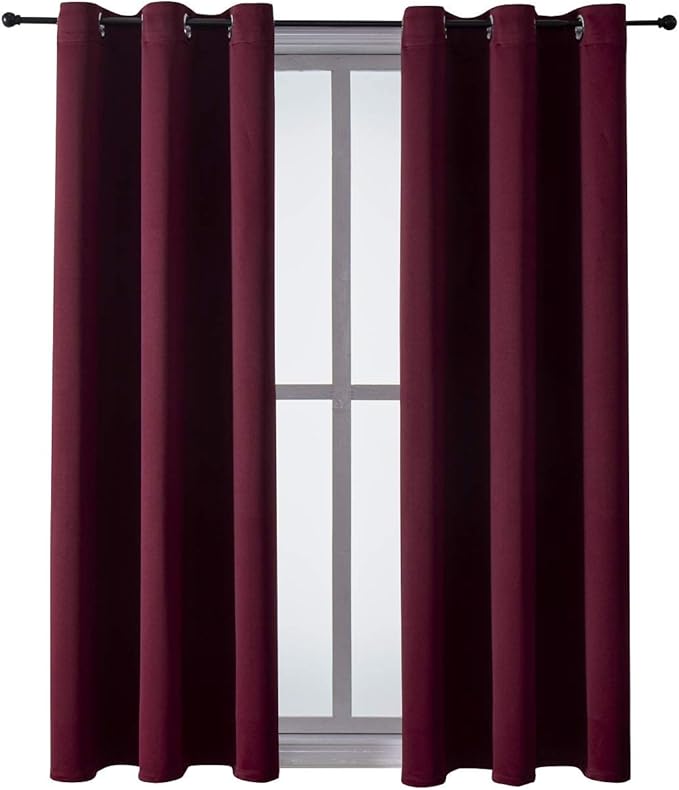 ChrisDowa Grommet Blackout Curtains for Bedroom and Living Room - 2 Panels Set Thermal Insulated Room Darkening Curtains (Burgundy Red, 42W x 63L)-Ruum Studio Home