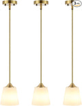 Modern Gold Pendant Light 3 Pack Brushed Brass Mid Century Chandelier White Cylinder Glass Shades Adjustable Rods Farmhouse Ceiling Hanging Lighting Fixture Kitchen Island Dining Room Bedroom-Ruum Studio Home