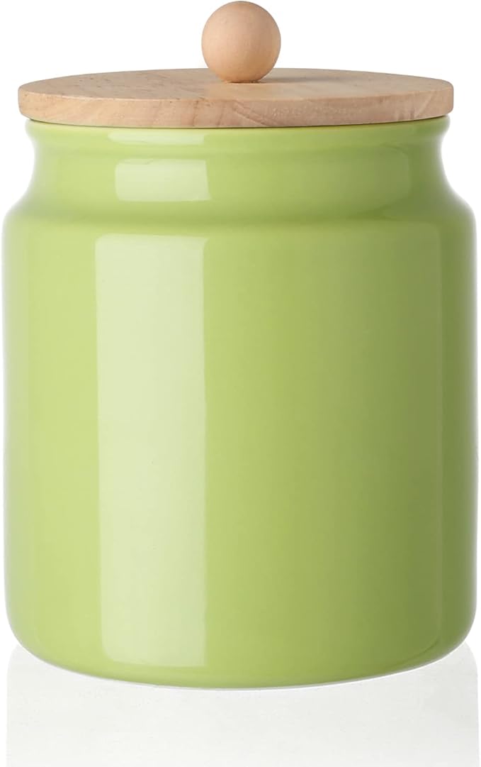 Sweejar Ceramic Kitchen Canisters, 28 FLOZ Porcelain Food Storage Jar with Airtight Seal Wooden Lid, Home Container Serving for Coffee Beans, Tea-leave, Sugar, Salt and More, Tool Bucket (Green)-Ruum Studio Home