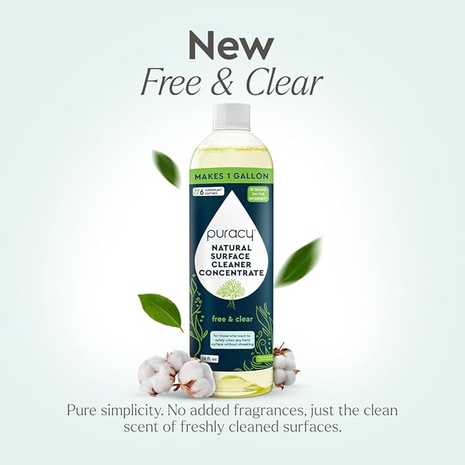 Puracy Multi-Surface Cleaner Concentrate - TikTok Trend Items, Natural All Purpose Cleaning Solution, Plant-Powered Cleaner Must Haves from TikTok Made Me Buy It (Free & Clear, 16 fl oz)-Ruum Studio Home