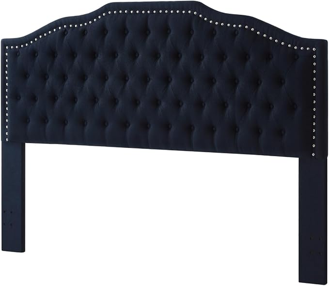 24KF Upholstered Button Tufted King Size Headboard with Nailhead Trim, Elegant Boucle Fabric California King headboard, 6031-K-Boucle-Navy-Ruum Studio Home