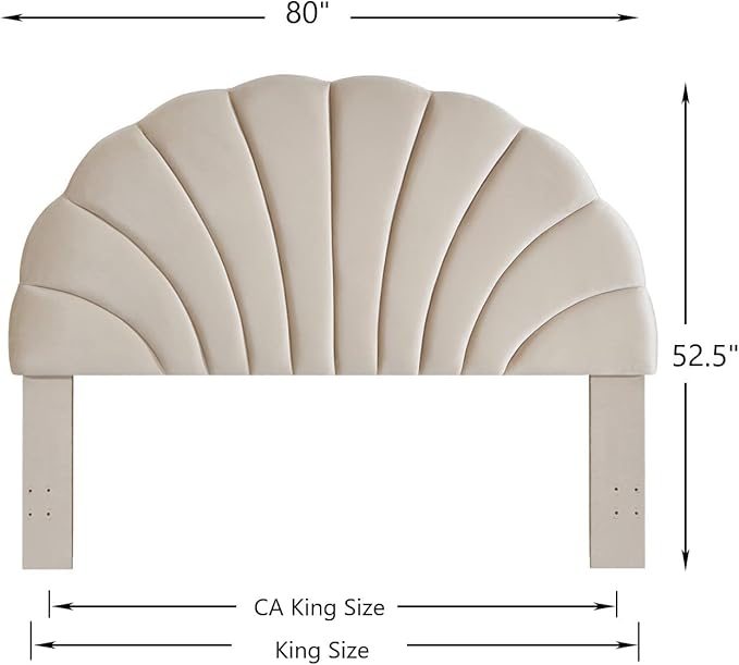 24KF Stunning Crown Design King Headboard, Upholstered Soft Velvet Petal Pattern Headboard King/CA King-Beige-Ruum Studio Home