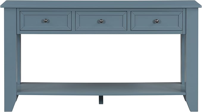 Farmhouse Modern Entryway Console Table 55.4'' Long Entry Sofa Table with Drawers & Storage Shelf for Living Room Hallway, Blue-Ruum Studio Home