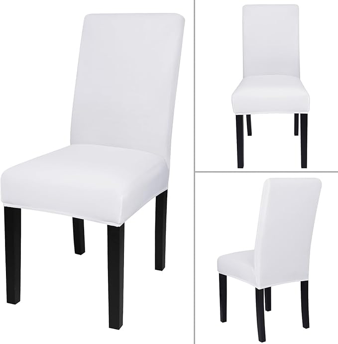 JQinHome 6 Pcs Dining Chair Slipcover,High Stretch Removable Washable Chair Seat Protector Cover for Home Party Hotel Wedding Ceremony (White)-Ruum Studio Home