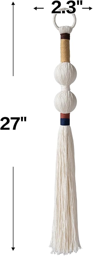 Macrame Wall Hanging Boho Decor Yarn Wall Art Small Sphericity Cotton Textile Tassel Hanging Fiber Art for Living Room Bedroom 27'' L x 2.3'' W-Ruum Studio Home