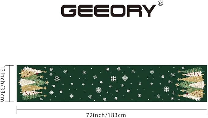 GEEORY Christmas Table Runner 13x72 Inch, Xmas Trees Snowflakes Holiday Decorative Farmhouse Table Decoration for Kitchen Dinning, Indoor Outdoor Dinner Party Decor (Green) GT152-72-Ruum Studio Home