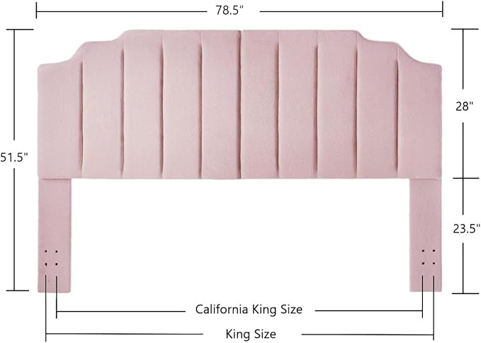 24KF Pink Teddy Fabric Tufted King Upholstered Headboard, Modern Vertical Channel Design California King Headboard with Stepped Silhouette Top Edge,6026-K-Teddy Pink-Ruum Studio Home