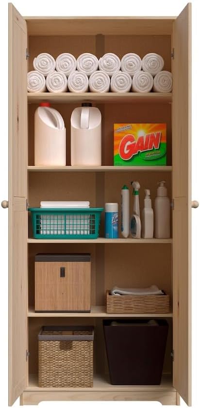 Pantry Cabinet Storage Cabinet with 2 Doors Solid Wood - Adjustable Shelves for Kitchen, Dining Room, or Utility Room Organization-Ruum Studio Home