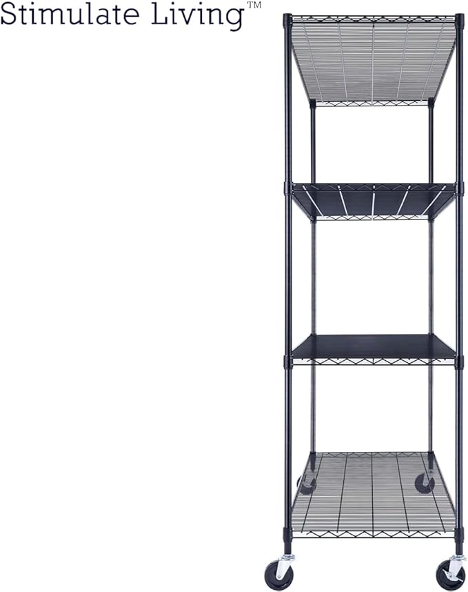 60"x24"x72" PRIME HEAVY DUTY Black 4-Tier Wire Shelving NSF 2400 LBS MAX Capacity Storage Rack for Commercial, School, Home, Garage, Warehouse, Industrial, and Hospital Uses (with Wheels)-Ruum Studio Home