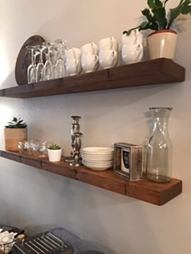 joelsantiques 42 Inch Floating Shelves for Wall - 42x9x2 in - Made of Natural Wood and Easy Install - Heavy Duty Rustic Book Shelves - Perfect for Bathroom, Kitchen, Living Room - Medium Brown-Ruum Studio Home