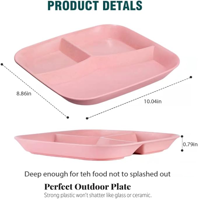 10 Inch Portion Control Divided Plates for Healthy Eating, 4PCS Unbreakable Wheat Straw Dinner Plate BPA Free, Plates for Kids Adults Picnic,Reusable Plates (4 PACK)-Ruum Studio Home
