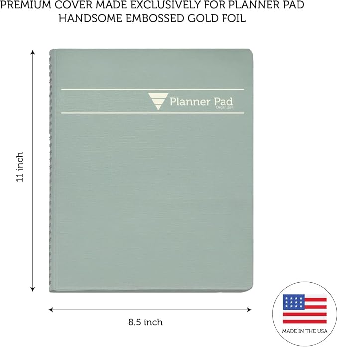 Planner Pad Spiral Bound 3-Tier Funnel Down 12 Month Organizer, October 2025 – September 2026, Greenish Grey Cover/Soft Green Ink, 8 1/2" x 11"-Ruum Studio Home