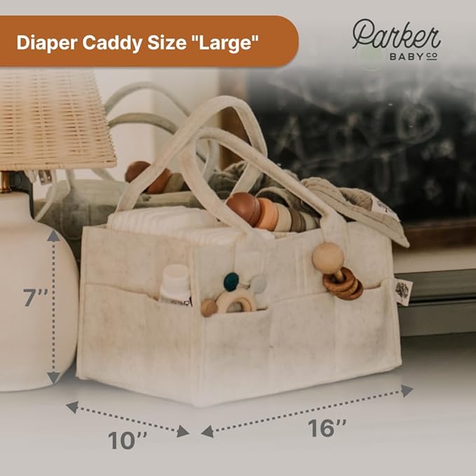 Parker Baby Diaper Caddy - Nursery Storage Bin and Car Organizer for Diapers and Baby Wipes - White, Large-Ruum Studio Home