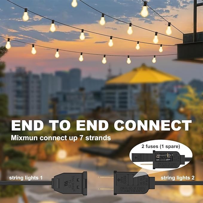100FT Outdoor String Lights Waterproof with 64+4 Bulbs (1.5FT Bulbs Spacing), Remote & Dimmer, Commercial Patio String Lights with 3 Mode Light & Timing, 100PC Mounting Ties for Outside-Ruum Studio Home