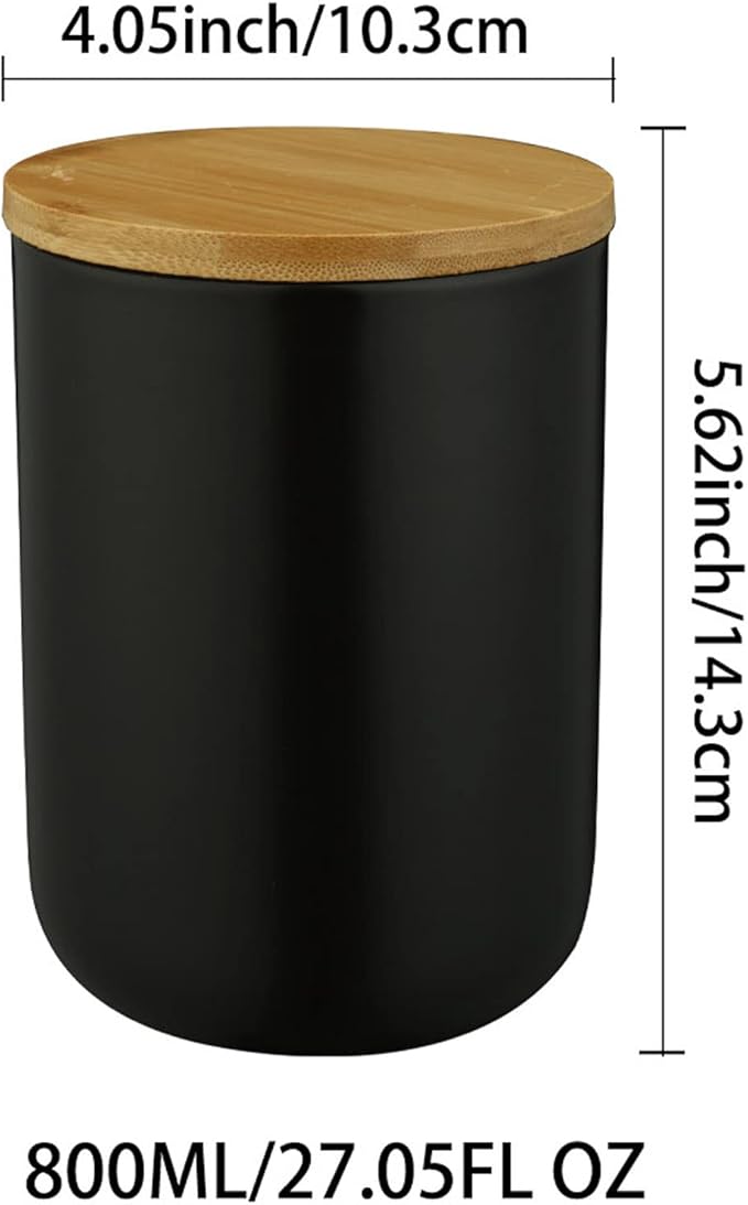 Ceramic Food Storage Jar Canister Modern Design Food Canisters with Airtight Seal Bamboo Lid, Loose Tea Coffee Spice Nuts Snacks Storage Jar Canister (Black 27.05oz/800ml)-Ruum Studio Home