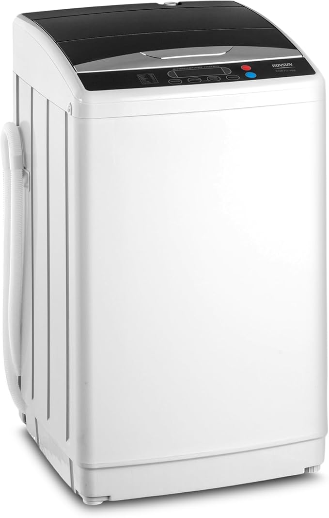 ROVSUN 25LBS Portable Washing Machine, Full-Automatic Electric Laundry Machine with Stainless Steel Drum, 110V Compact Washer, Washer and Spin Dryer Combo with Drain Pump for Apartment, Dorm, Home-Ruum Studio Home