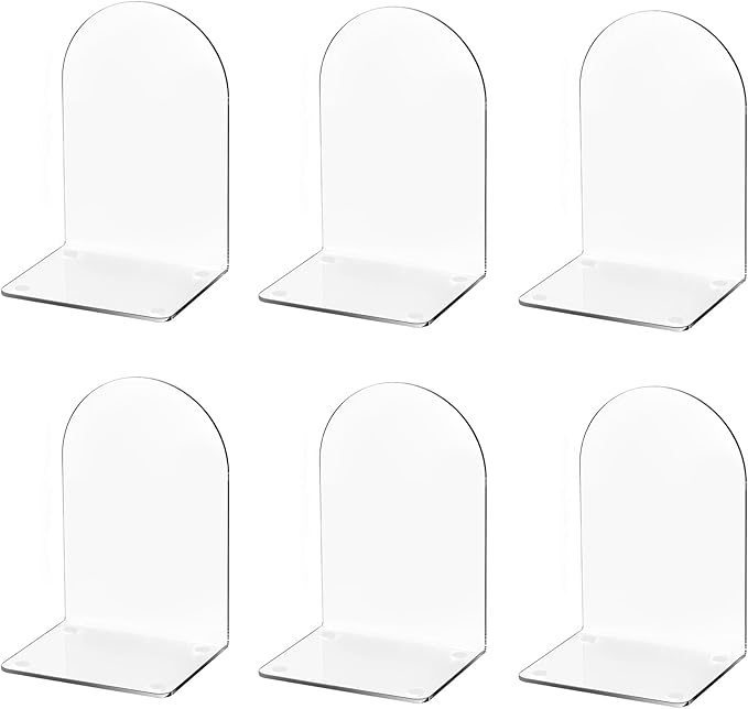 Lulonpon 6 Pieces Book Ends, Bookends, Books End for Shelves, Books End for Heavy Books, Clear Bookends, Acrylic Book Ends for School, Library,Desktop Organizer and Book Shelves-Ruum Studio Home
