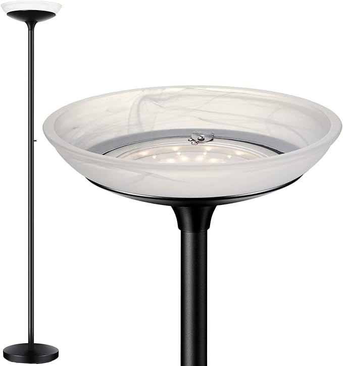 BoostArea Torchiere Floor Lamp, 30W Super Bright LED Standing Lamp, Stepless Dimmable Pole Lamp with 3000K Lighting, Rotary Switch, 70 Inch Tall Metal Modern Floor Lamps for Living Room/Bedroom Black-Ruum Studio Home