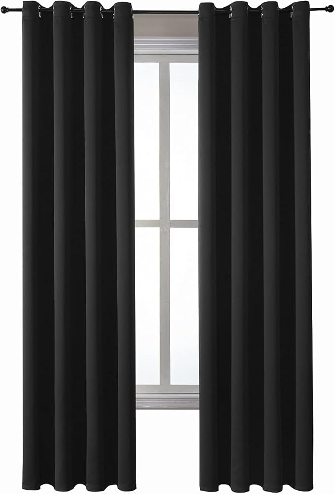 ChrisDowa Grommet Blackout Curtains for Bedroom and Living Room - 2 Panels Set Thermal Insulated Room Darkening Curtains (Black, 52 x 72 Inch)-Ruum Studio Home
