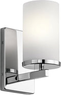 Kichler Crosby 9.25" Wall Sconce in Chrome, 1-Light Contemporary Hallway or Bathroom Light with Satin Etched Cased Opal Glass, (9.25" H x 4.5" W), 45495CH-Ruum Studio Home