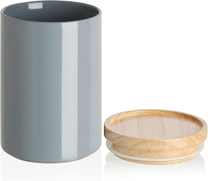 Sweejar Kitchen Canisters Ceramic Food Storage Jar, Stackable Containers with Airtight Seal Wooden Lid for Serving Coffee Bean, Flour, Tea, Cookies and More - 58 Fl Oz(Gray)-Ruum Studio Home