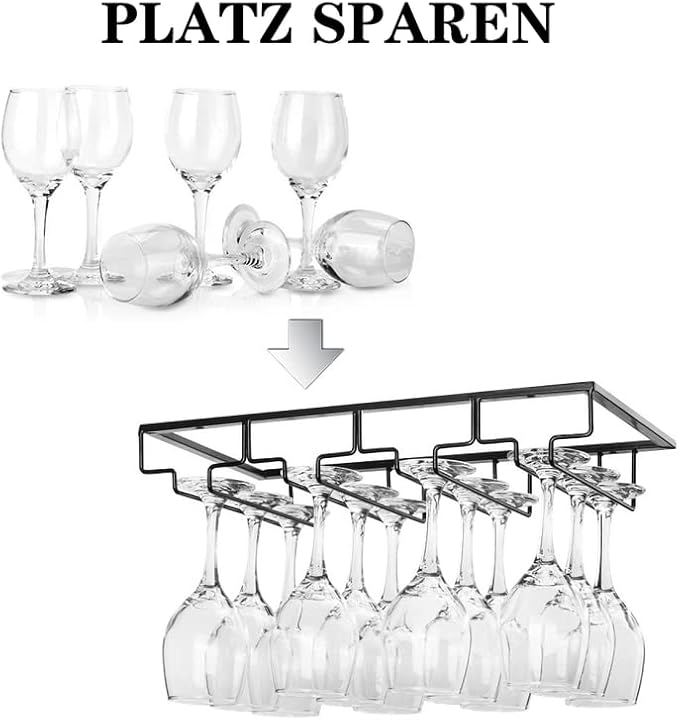 Wine Glass Rack - Under Cabinet Stemware Wine Glass Holder Glasses Storage Hanger 2 Pack Metal Organizer for Bar Kitchen 4 Rows Black-Ruum Studio Home