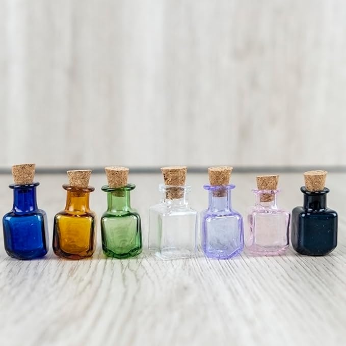 2ml Very Mini Rectangle Glass Color Bottles With Cork Colored Glass Bottles with Cork Stoppers Mix 7 Colors-Ruum Studio Home