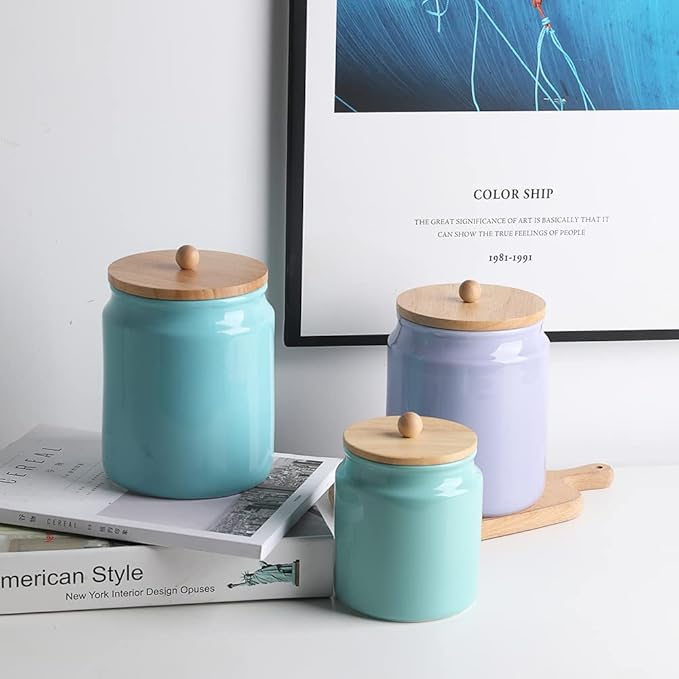 Sweejar Ceramic Kitchen Canisters, 58 FLOZ Porcelain Food Storage Jar with Airtight Seal Wooden Lid, Home Container Serving for Coffee Beans, Tea-leave, Sugar, Salt and More, Tool Bucket (Yellow)-Ruum Studio Home