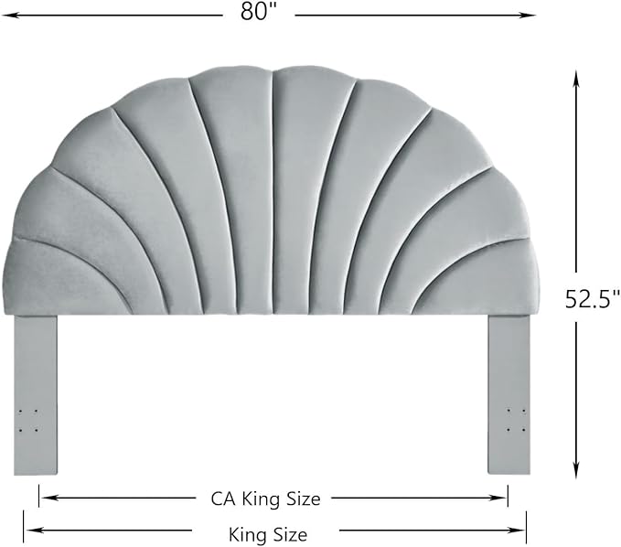 24KF Stunning Crown Design King Headboard, Upholstered Soft Velvet Petal Pattern Headboard King/CA King-Gray-Ruum Studio Home