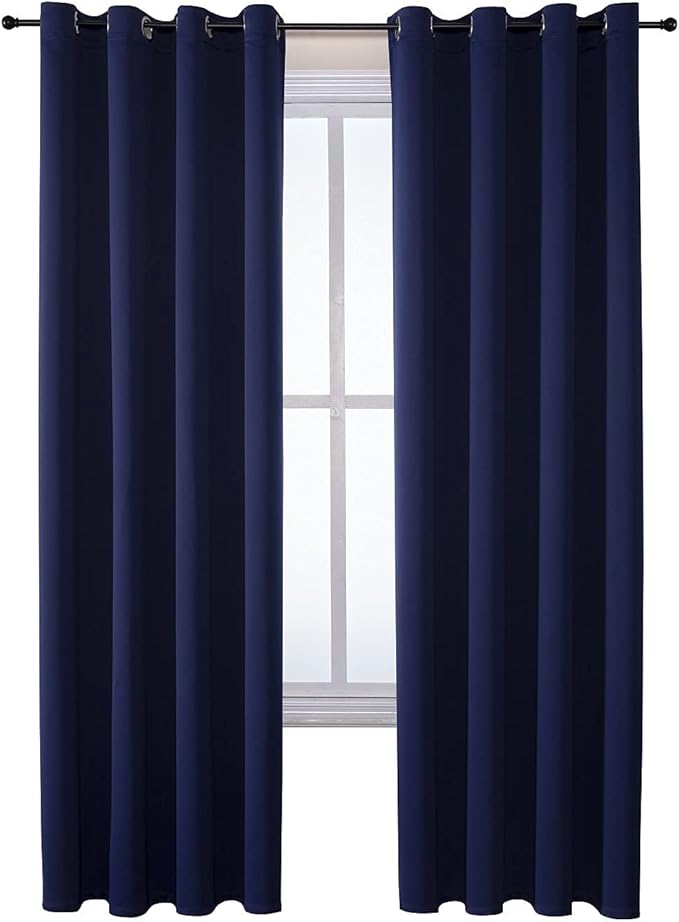 ChrisDowa Grommet Blackout Curtains for Bedroom and Living Room - 2 Panels Set Thermal Insulated Room Darkening Curtains (Navy Blue, 52W x 95L )in-Ruum Studio Home