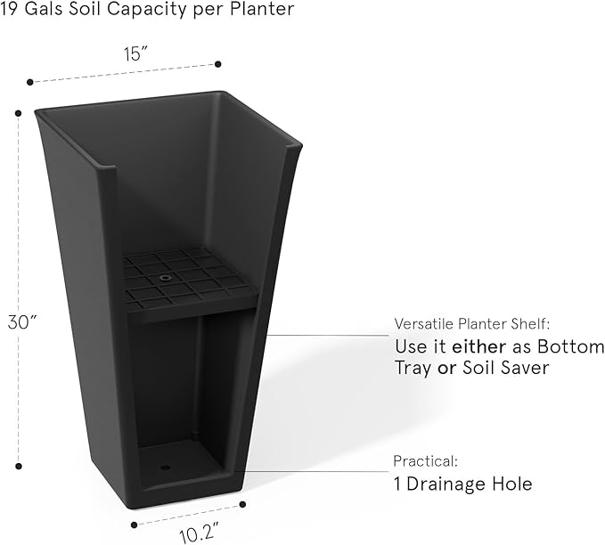 LA JOLIE MUSE 30 inch Tall Black Planters Set of 2, Indoor/Outdoor Rectangular Large V Shaped Taper Planters for Front Door-Ruum Studio Home
