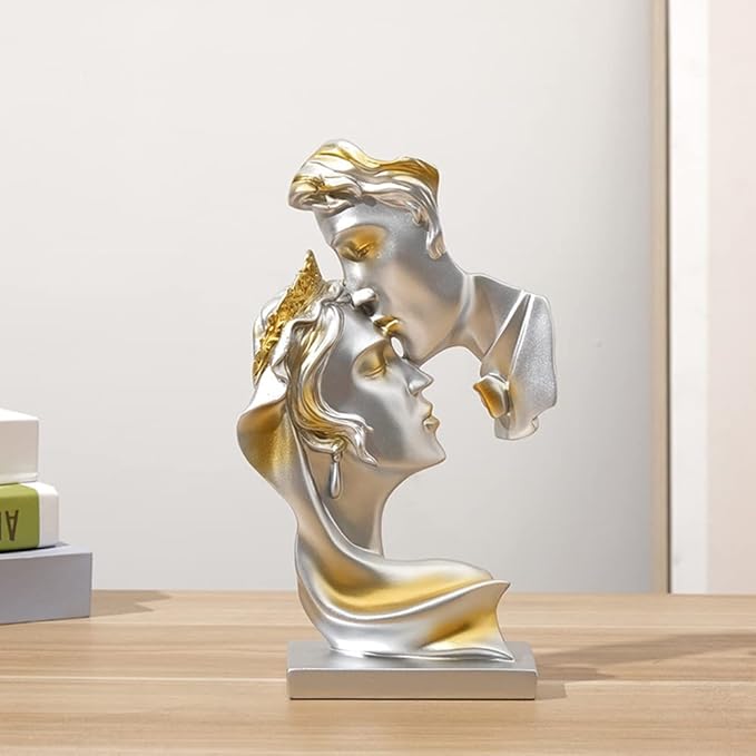 Couples Kiss Sculpture,Abstract Art Couple Sculpture Home Furnishing Resin Statue Decoration Romantic Statue Used for Home Decoration, Wedding, Gift.Silver-Ruum Studio Home
