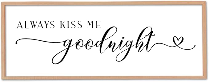 Always Kiss Me Goodnight Sign Wall Decor 40"X15" Master Bedroom Above Bed Large Wooden Framed for Couples Over Bed Wall Hanging Art (Wood)-Ruum Studio Home