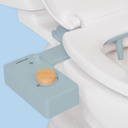 TUSHY Classic 3.0 Non-Electric Bidet Attachment | Self Cleaning Sprayer, Adjustable Water Pressure Nozzle, Angle Control. Fast & Easy DIY Installation. Universal Slim Fit. (Blue/Bamboo)-Ruum Studio Home