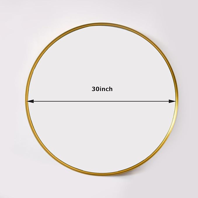 30 Inch Round Bathroom Mirror - Wall Mounted Circle Mirror with Metal Frame, Modern Mirror Suitable for Bathroom, Vanity, Entryway, Living Room, Wall Decor,Gold-Ruum Studio Home