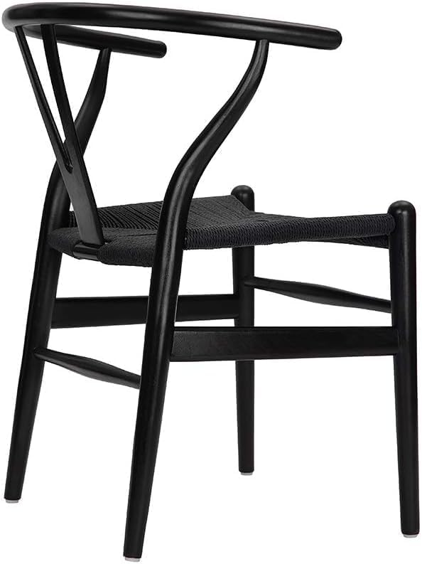 Tomile Solid Wood Wishbone Chair Y Chair Mid-Century Armrest Dining Chair, Hemp Seat (Ash Wood Black., Pack of 1)-Ruum Studio Home
