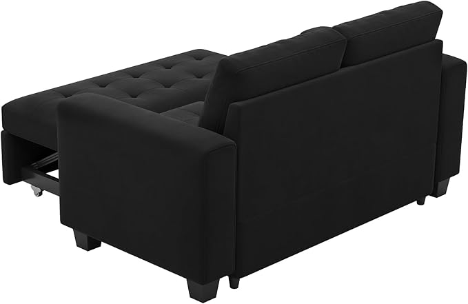 Belffin Modular Sectional Sleeper Sofa with Pull Out Couch Bed Modular Sleeper Loveseat Sectional Sofa Velvet Fabric for Living Room Apartment Black-Ruum Studio Home