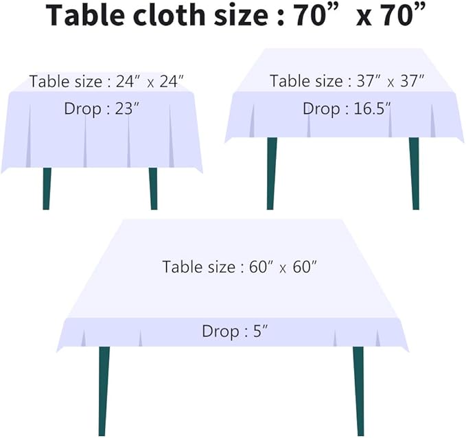 Surmente Square Tablecloth for Square or Round Tables 100% Polyester 70x70 Inch Table Cloth for Weddings, Banquets, or Restaurants (Black)-Ruum Studio Home