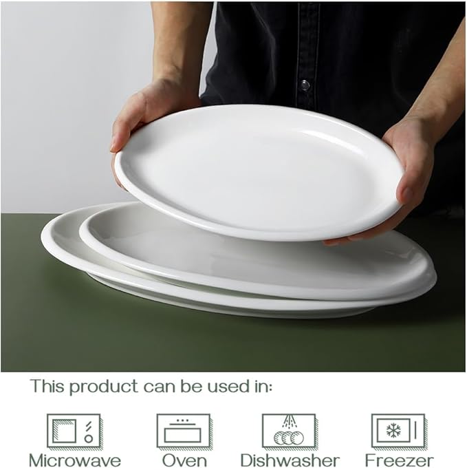 DOWAN Large Serving Platter, 16"/14"/12" Oval Platters Oven Safe, White Serving Plates for Wedding Decor, Ceramic Serving Dish for Entertaining Food, Set of 3-Ruum Studio Home