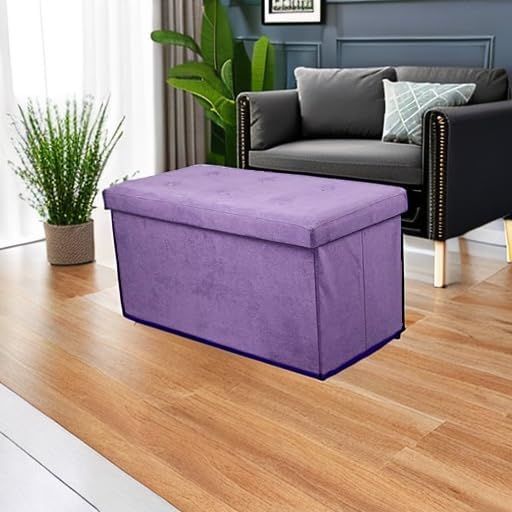 Sorbus Storage Ottoman Bench – Collapsible/Folding Bench Chest with Cover – Perfect Toy and Shoe Chest, Hope Chest, Pouffe Ottoman, Seat, Foot Rest, – Contemporary Faux Suede (Purple)-Ruum Studio Home