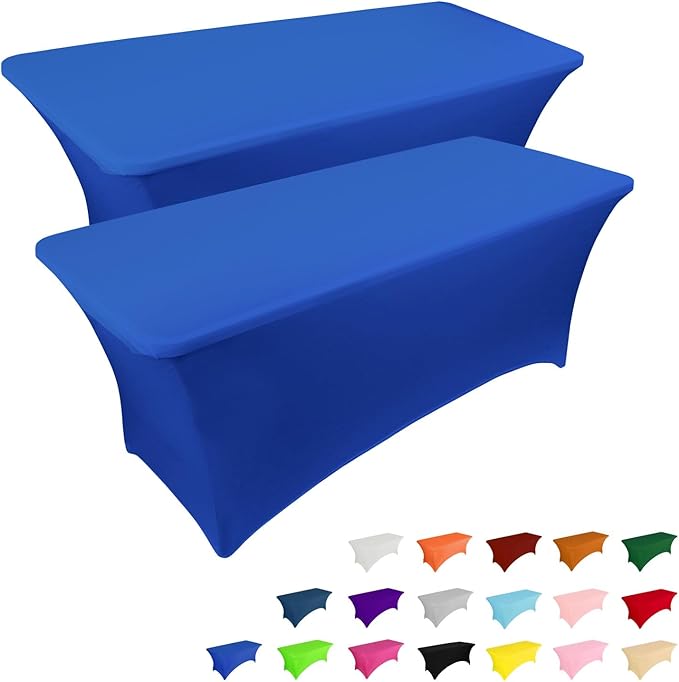 IVAPUPU 2 Pack 6FT Table Cloth for Rectangular Fitted Events Stretch Royal Blue Table Covers Washable Spandex Tablecloth Protector for Party, Wedding, Cocktail, Banquet, Festival-Ruum Studio Home