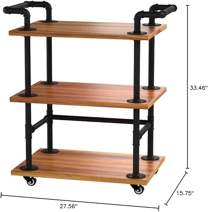 Industrial Pipe Bar Carts/Serving Carts/Kitchen Carts/Wine Rack Carts on Wheels with Shelves - Wood Rolling Carts - Wine Tea Liquor Shelves/Holder - Home Furniture-Ruum Studio Home