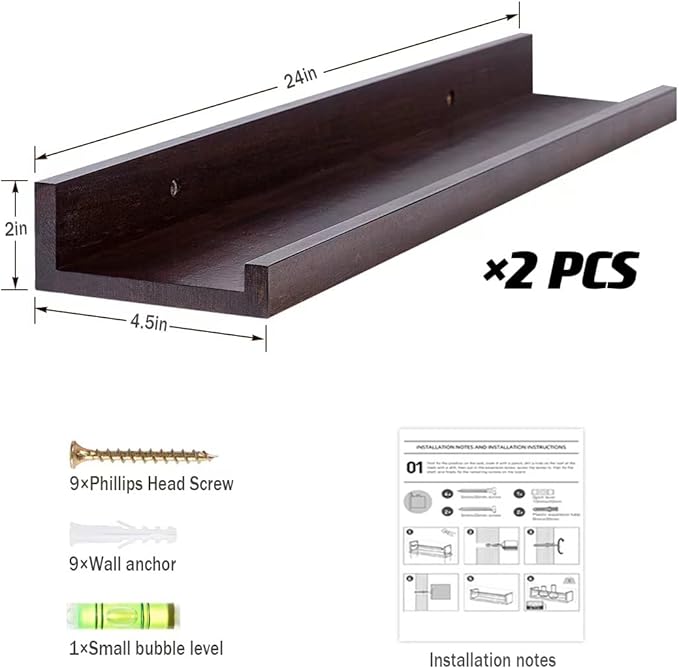 AZSKY Floating Book Shelves Wall Mounted Photo Shelf Picture Ledge Deep Walnut Display Shelves for Home Living Room Bedroom Bathroom Office Set of 2-Ruum Studio Home