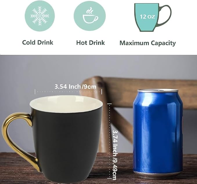 vicrays Coffee Mug Set, 11 Ounce, Set of 6, Ceramic Mug for Men, Women, Unique Glazed Mugs with Handle for Coffee, Tea, Milk, Cocoa, Cereal(Black with Golden)-Ruum Studio Home