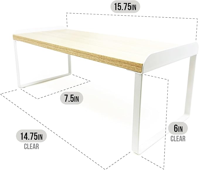 Mitus Shelf Organizer and Storage, Tiered Wood Cabinet Rack for The Kitchen Counter, Bathroom Counter, Pantry Cupboard, Office Desk Bookshelf, 16" Wide Natural and White-Ruum Studio Home