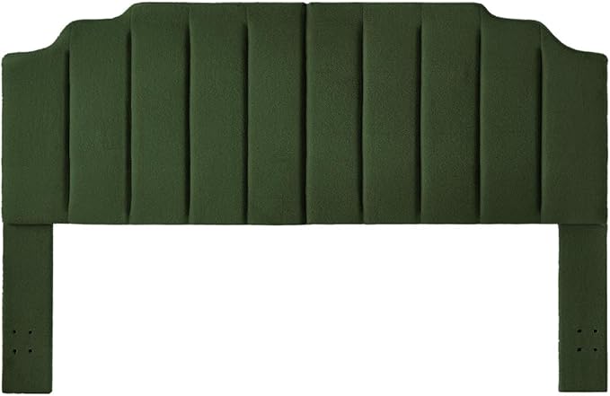 24KF Dark Green Teddy Fabric Tufted King Upholstered Headboard, Modern Vertical Channel Design California King Headboard with Stepped Silhouette Top Edge,6026-K-Teddy Dark Green-Ruum Studio Home