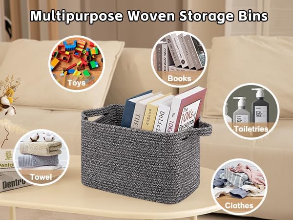 OIAHOMY Storage Basket, Woven Baskets for Storage, Cotton Rope Basket for toys,Towel Baskets for Bathroom - Pack of 3, Black-Ruum Studio Home