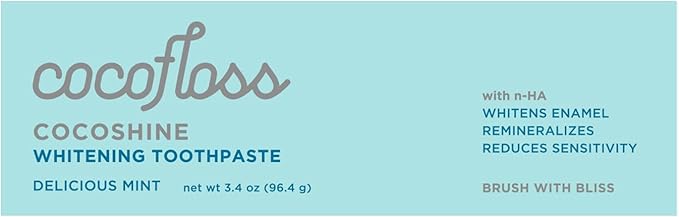 Cocofloss Cocoshine Whitening Toothpaste, Remineralize & Repair Sensitive Teeth, Fluoride-Free with n-HA, Kid-Friendly, Delicious Mint, 3.4 oz-Ruum Studio Home